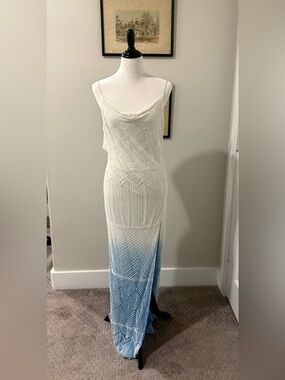 Retrofete White to Blue Beaded Ombre Maxi Dress Size Medium 1/1